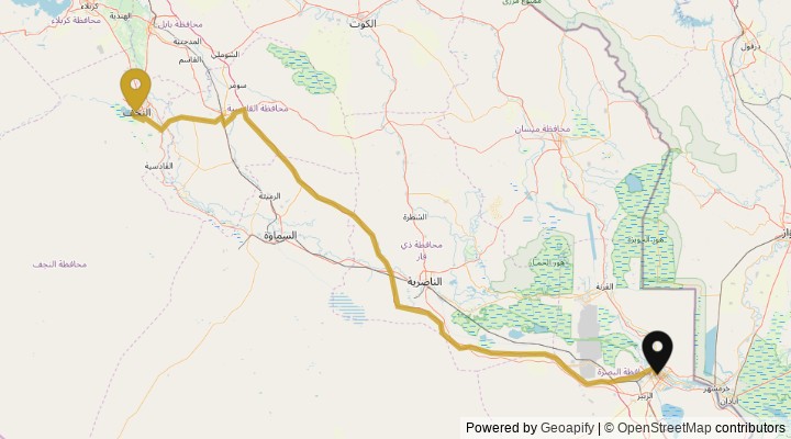 نقشهٔ مسیر بصره تا نجف