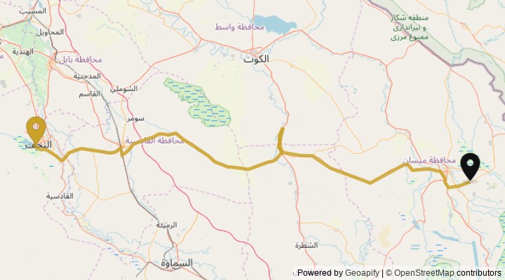 نقشهٔ مسیر مرز چذابه تا نجف