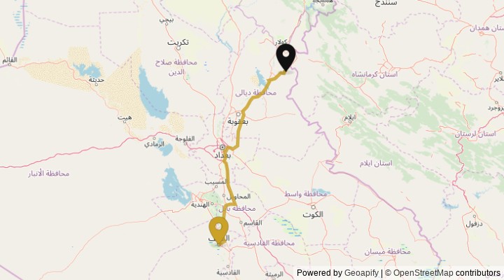 نقشهٔ مسیر مرز خسروی تا نجف