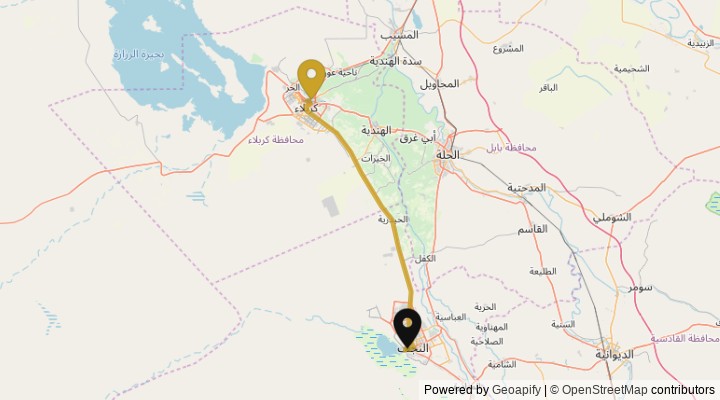 نقشهٔ مسیر نجف تا کربلا