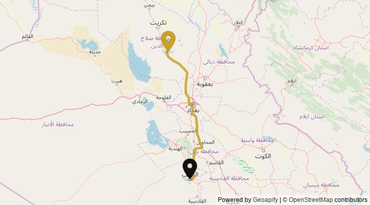 نقشهٔ مسیر نجف تا سامرا