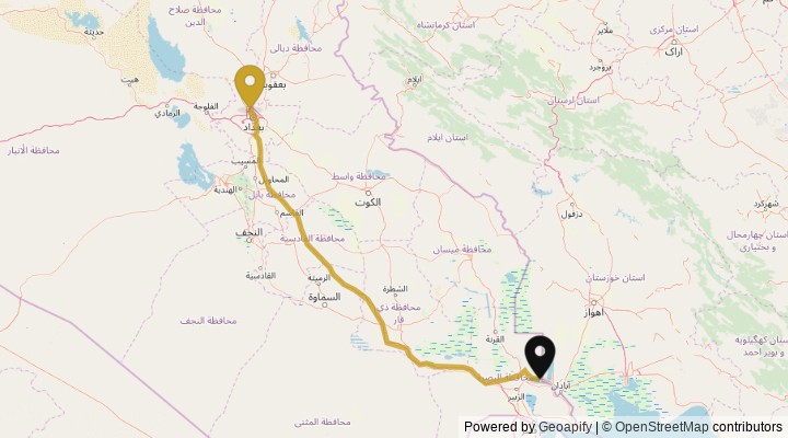 نقشهٔ مسیر مرز شلمچه تا کاظمین